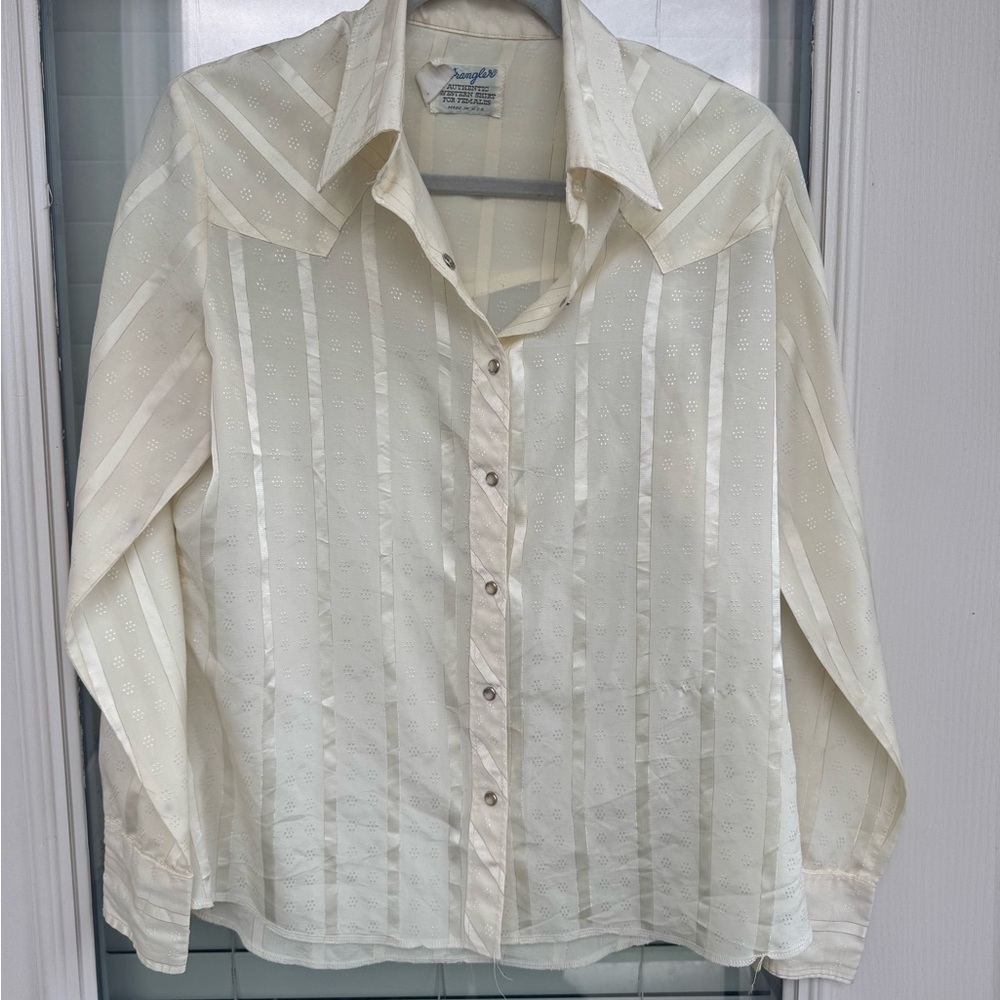 Vintage Wrangler Cream Striped Pearl Snap Shirt
